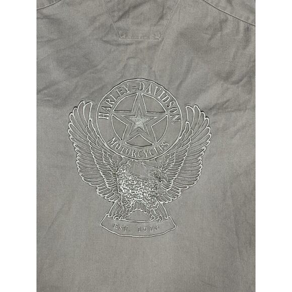 Harley Davidson Button Down Shirt Mens Large Embroidered Bald Eagle Pockets - Picture 5 of 15